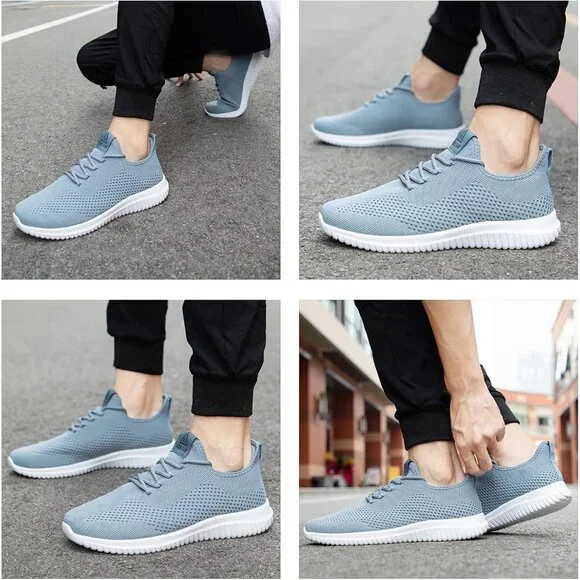 Men's Light Blue Ultra Lightweight Breathable Walking Athletic Fashion Sneakers